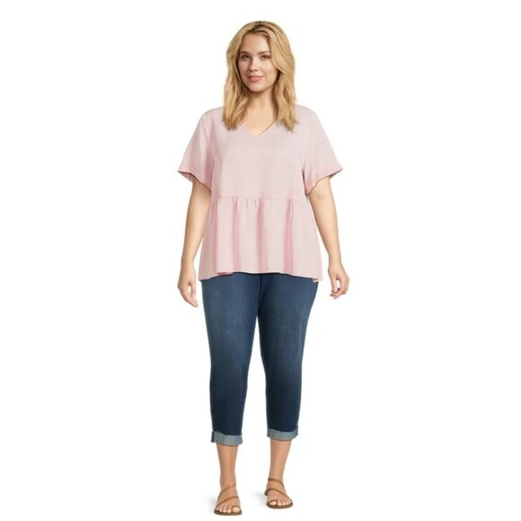 TERRA & SKY WOMEN'S SIZE 4 XL (28 W / 30 W) V - NECK TOP PINK BABYDOLL SS NWT - Picture 5 of 9